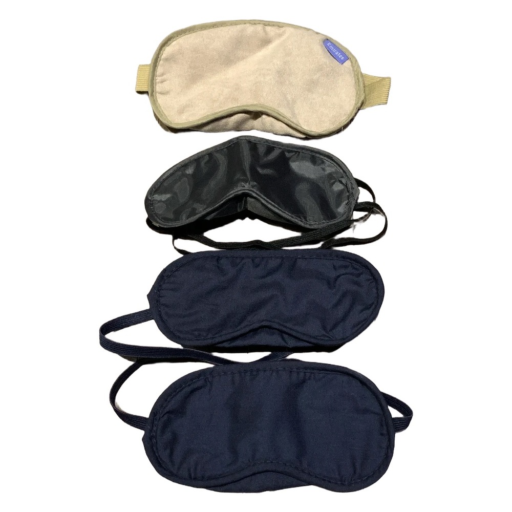 Set of 4 Sleep Eye Masks | Includes Emirates Airline Amenity Mask |Travel Bundle